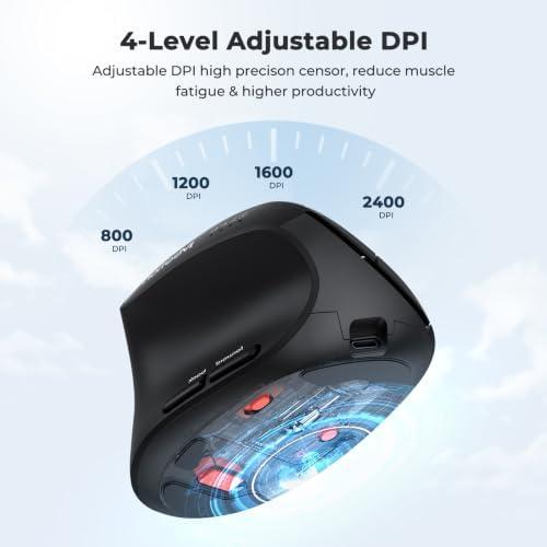 MEETION Left-Handed Ergonomic Vertical Mouse, Wireless, Rechargeable, Black