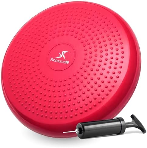 ProsourceFit Core Balance Disc, Inflatable Wobble Cushion with Hand Pump, Dual-Textured Non-Slip Surface for Core, Balance, and Stability Training, 14-inch