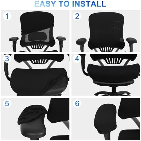 Tallew Office Chair Covers Set Computer Universal Protective Stretchable Chair Seat Covers Desk Armrest Slipcovers Pads Office Cushion Backrest for Rotating(Black)