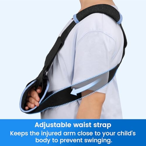 Velpeau Pediatric Arm Sling Shoulder Immobilizer for Kids, Black Left XS