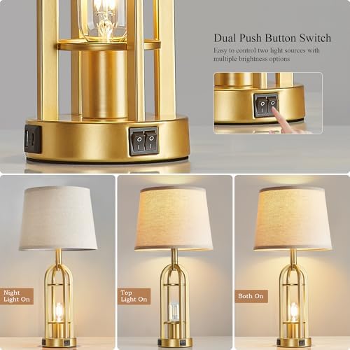 SRJJA 24" Modern Table Lamps for Living Room Bedroom Set of 2, USB A+C