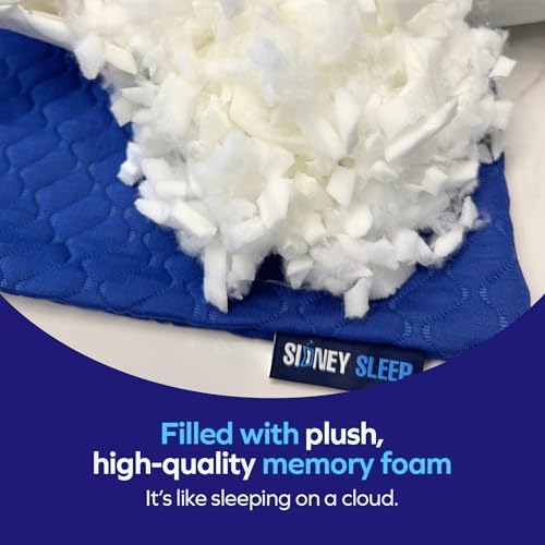 Sidney Sleep Adjustable Bed Pillow for Neck and Shoulder Support with Extra Shredded Fill - Cervical Contour Pillow for Side and Back Sleepers. Standard Size 19" x 26" CertiPUR-US Certified (Blue)