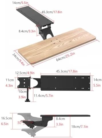 Under Desk Adjustable Keyboard Tray, Slide-Out Keyboard Platform, 360° Swivel, Pull Out and Tilt Computer Keyboard and Mouse Holder, Office Ergonomic Keyboard Drawer(Natural,24x64cm/9.4x25.2in)