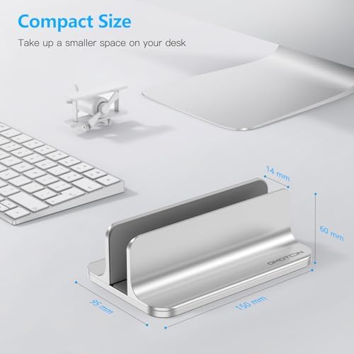 OMOTON Vertical Laptop Stand Holder, Adjustable Dock for MacBook, Silver