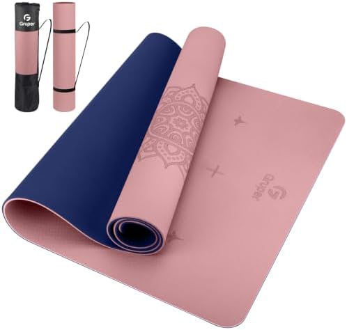 Gruper Yoga Mat Non Slip, TPE Extra Wide Yoga Mat with Alignment Mark