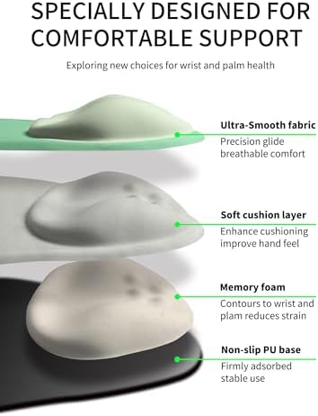 Palm-Rest and Wrist-Hugging Mouse Pad Wrist Rest, Ergonomic Wrist Support with Curve Fitting Cushioned Memory Foam for Carpal Tunnel Pain Relief, 9.9 x 8.3 Inch, Minty Green