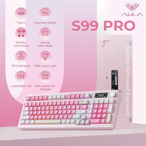 AULA S99pro Wireless Pink Keyboard,Full Size Creamy Gaming Keyboard