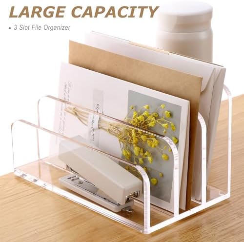 SANRUI Clear Mail Organizer Desk Sorter, Acrylic Letter File Holder 3-Slot
