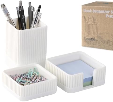 Aesthetic Desk Organizer Set,3-Piece Sturdy Plastic Office Accessories