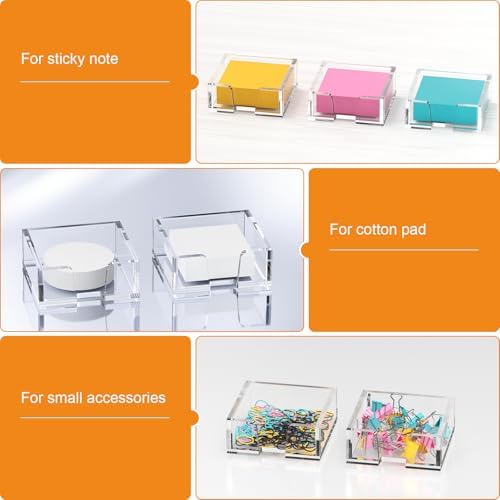 Beego Modern Elegant Crystal Clear Acrylic Sticky Note Holder Organizer - 3x3 in Square Notepad Holder - 3 Count - No Pads - Office Desk Organization