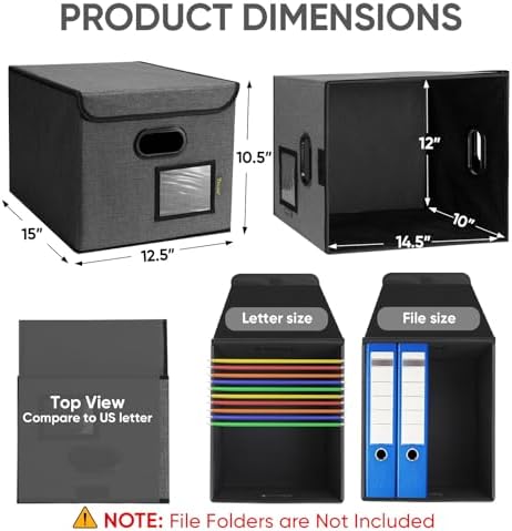 BALEINE File Organizer Box with Lid, Collapsible Hanging File Storage Box