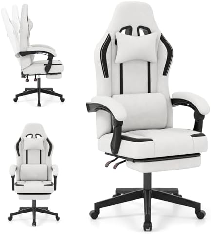 GIANTEX Gaming Chair, Ergonomic Video Game Chair w/Footrest, Lumbar Support, Headrest, Reclining Backrest & Linkage Armrests, Height Adjustable 360° Swivel Computer Desk Chair for Home Office (Grey)