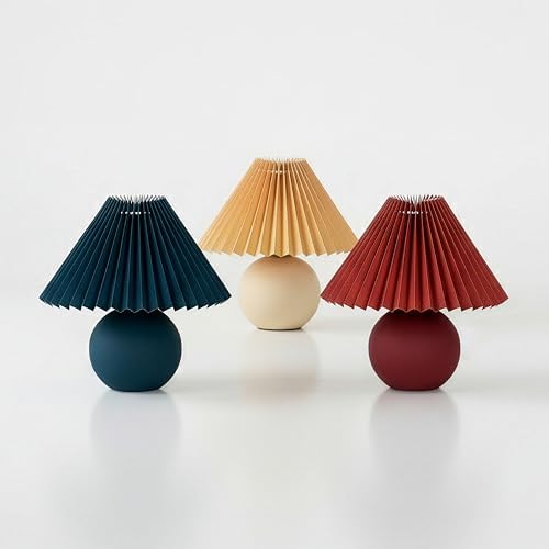 Brightech Serena LED Table Lamp - Small 10" Modern Ceramic Lamp with Pleated Shade for Bedside, Nightstand, Desk - Mini Night Light with Cozy Soft White Light for Living Room, Bedroom - Maroon Red