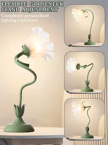 Flower Table Lamp, LED Reading Light Bedside Vintage Night Light (Green)