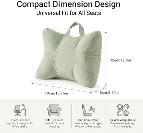 Lumbar Support Pillow for Office Chair and Car Seat, Celadon Green