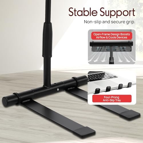 Pyle Portable Folding Laptop Stand, Standing Table with Adjustable Angle, Foldable Height and Four Prong Anti Slip Tray for iPad, Tablet, DJ Mixer, Workstation, Gaming and Home Use