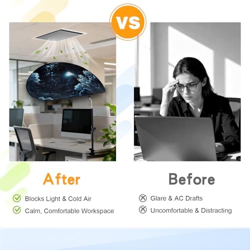 Large Size 52''Office Cubicle Shade Cubicle Desk Light Shield to Block Anti-Glare Cover Light Sensitive Professionals Cubicle Light Quick Install Shading Light Shade with Clamp(Patent Pending)