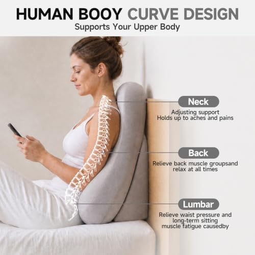 24” Back Pillow with Adjustable Headrest, 2-in-1 Ergonomic Dual-Layer Wedge Backrest for Sitting/Reclining, Lumbar & Neck Support, Bed, Sofa & Floor, Reading, TV, Lounging & Gaming