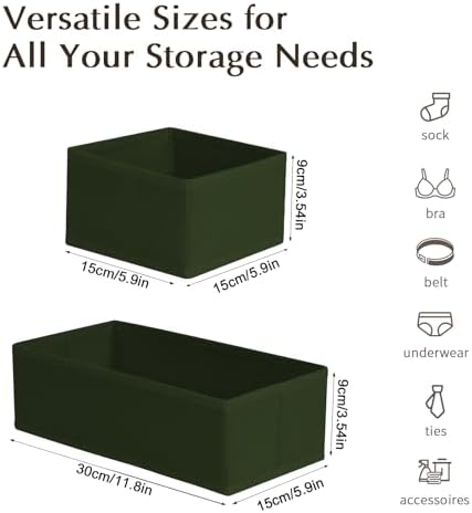 DIMJ Drawer Organizers Clothes, Set of 8 Dresser Organizer Bins, Fabric Closet Organizers and Storage, Shallow Drawer Dividers for Nursery, Clothing, Baby Clothes, Socks, Underwears, Tie (Green)