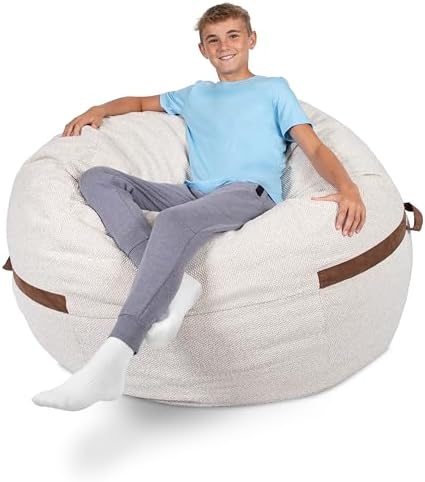 Big Joe Fuf 5Ft Oversized Foam Bean Bag Chair with Removable Cover for Kids, Teens, Adults, Sandstone Textured Boucle, 5 Foot Large Reading and Gaming Seat