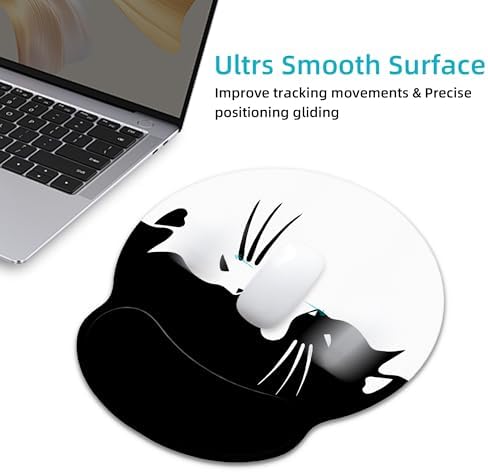 White Black Cat Ergonomic Mouse Pad with Wrist Rest for Desk Work Office