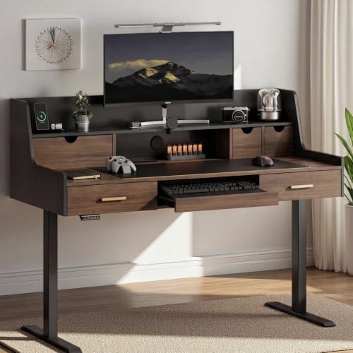 ModernMate 55" Electric Standing Desk with 5 Drawers and Monitor Riser
