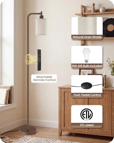 Dimmable Floor Lamp for Living Room with Remote & 10W Bulb