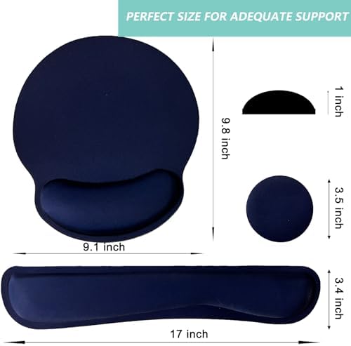 Keyboard Wrist Rest Pad Mouse Pad with Wrist Support Set of 3, Mousepad with Non-Slip Rubber Base, Ergonomic Memory Foam Mouse Wrist Cushion Support for Home Office Laptop Computer Gaming, Navy Blue