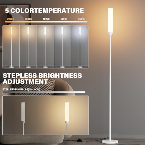 Ambimall LED Floor Lamp with Remote Control, Foot Switch, White