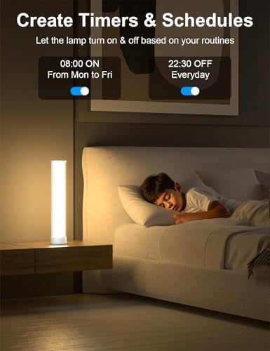 Rechargeable Table Lamp, RGB IC LED Light Bar, 1500 Lumens, APP & Remote Control Bedside Table Lamp with Music Sync, Color Changing Ambient Lighting for Bedside Table Desk Monitor Gaming White
