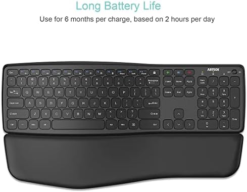 Arteck Bluetooth Keyboard Universal Wave Comfortable Keypad with Palm Rest Multi-Device Full Size Wireless Keyboard for Windows iOS iPad OS Android, Computer Desktop Laptop Surface Tablet Smartphone