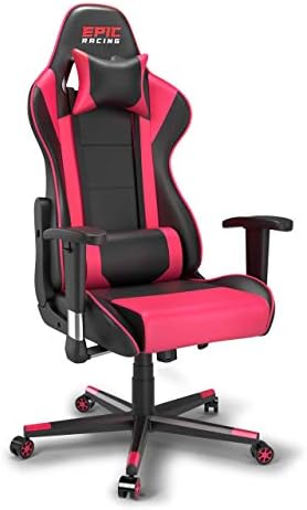 Professional Pink Gaming Chair - Leather Gaming Chair with Adjustable Height and Headrest Support