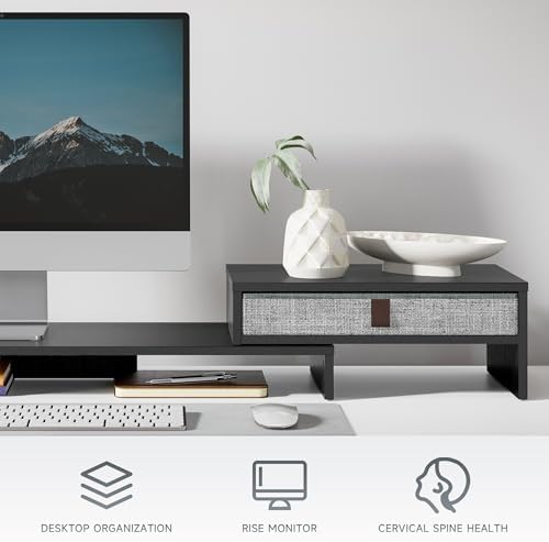 Fenge Triple Monitor Stand with Storage Drawer, Adjustable Length and Angle