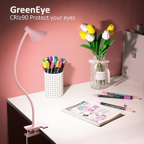 LiFMIRA Pink Small Desk Lamp Clip on LED Reading Light for Bed