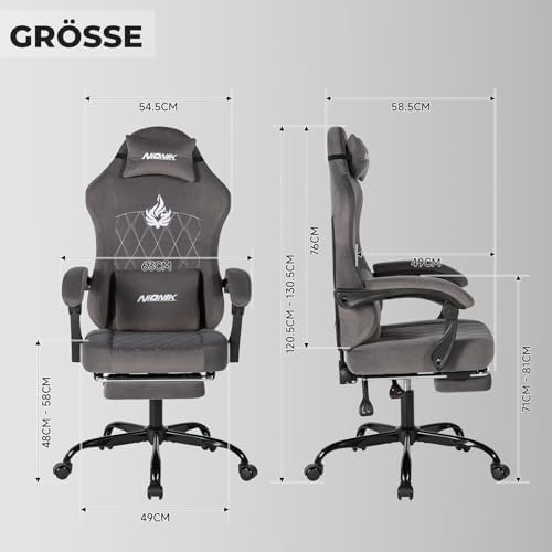 Ergonomic Gaming Chair Video Gamer Chairs Gaming Computer Chairs Gamer Chairs for Adults Massage Lumbar Support Swivel Height Adjustable Headrest Backrest Grey