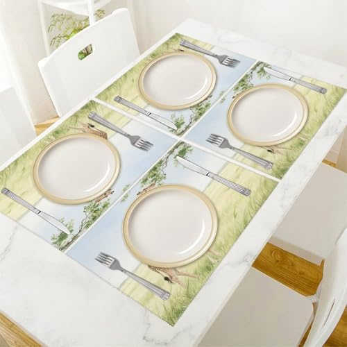Placemats Placemats Set of 6 Giraffe Stretching Its Neck to Eat Leaves Placement Mats for Dining Table Place Mats Suitable for Personal Dining Tables Dinner Parties BBQ Weddings
