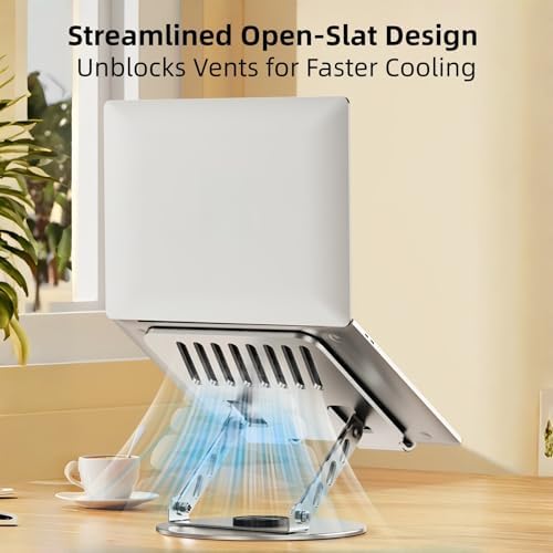 360° Rotatable Height-Adjustable All-Metal Dual-Bar Laptop Stand, Anti-Slip Heat-Dissipating for MacBook Pro/Air (10-17"), Tablet, Gaming, Office, Home, Drawing - Gray
