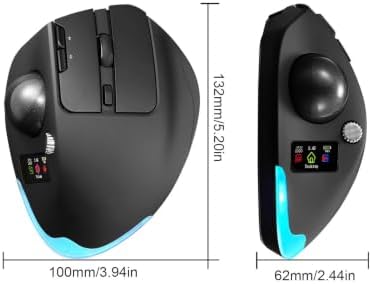 GOWENIC Wireless Trackball Mouse, Bluetooth Mouse with Ergonomic Thumb Control, Rechargeable Ergonomic (Black)