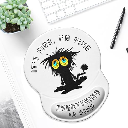 ITNRSIIET Ergonomic Mouse Pad with Gel Wrist Support Small Wrist Rest Smooth Surface Non-Slip PU Base Comfortable Office Supplies Pain Relief, 8.7 x 7.2 inches, Funny Black Cat