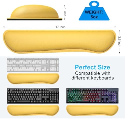 Dapesuom Enlarge Keyboard Wrist Rest, Cute Memory Foam Keyboard Wrist Cushion for Computer Desk Mats Support, Typing Pain Relief Ergonomic Mouse Pad Rests with Non-Slip Base for Gaming, Laptop, Yellow
