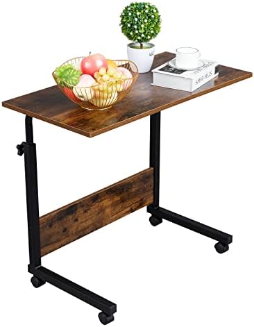 Karl home Mobile Side Table 31.5 inch Computer Desk with Wheels, Rustic Brown