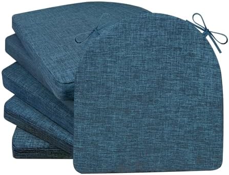 Chair Cushions for Dining Chairs 6 Pack 35D High-Density Foam Seat Cushions for Kitchen Chairs with Ties Non Slip and Removable Cover Chair Pads 16.5" x 16.5" x 2" (Lake Blue)