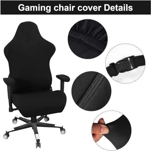 Gaming Chair Cover, Ergonomic Office Computer Game Chair Slipcovers, Stretchy Polyester Covers, 4pc/Set with Armrest Covers/Back/Seat Cover for Reclining Racing Gaming Chair Black