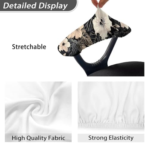 Office Chair Armrest Slipcovers Hibiscus Print Chair Arm Covers, Soft Comfy Desk Chair Slipcovers with Elastic Bands, Stretchable Gaming Chair Arm Protector, Set of 2