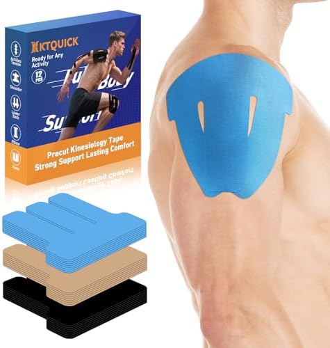 KTQUICK Precut Kinesiology Tape for Shoulders, 12 PCS, 20% Stronger, Blue