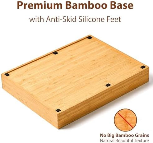 Umilife Kitchen Drawer Organizer, 12.5 Inch Silverware Utensil Tray Holder, Extra Deep, with Non-Slip Feet & Grooved Drawer Divider, 7 Slots Total Bamboo Wood Caddy for Flatware Cutlery Knives
