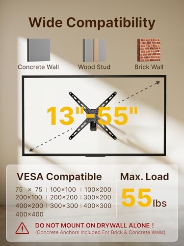 monTEK Full Motion TV Wall Mount for 13-55 Inch TVs up to 55 lb