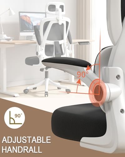 Office Chair Mesh Desk Chair, Ergonomic High-Back Rolling Gaming Work Chairs with Wheels and Adjustable Headrests,Comfortable Flip-up Arms for Home,Bedroom,Study Gaming