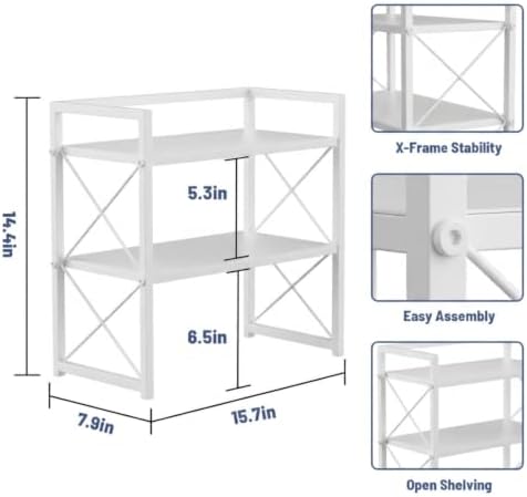 Adjustable Desktop Bookshelf, Metal Desk Shelf Organizer, White