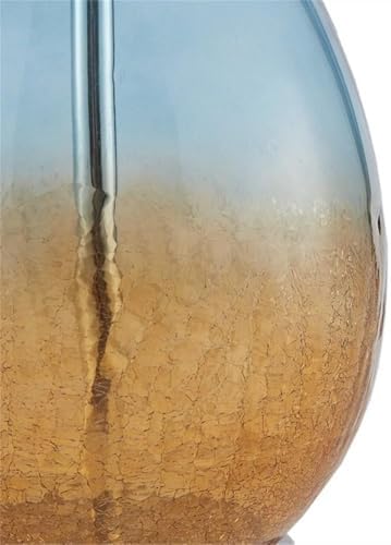 Pemberly Row Set of 2 Contemporary Table Lamps, 26 in Tall, Glass and Fabric, Blue with White Drum Shades, Metal Accents, Ideal for Living Room or Bedroom Lighting